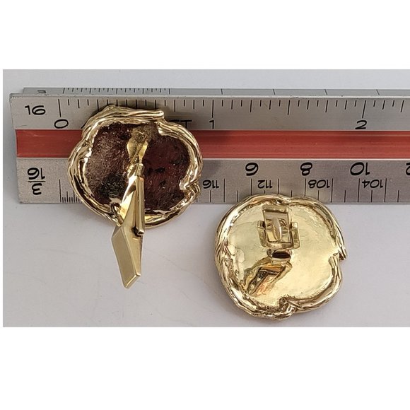 1950's Wood Design 14k Yellow Gold 585 Chrysoprase Cufflinks 14.7g - Picture 9 of 9